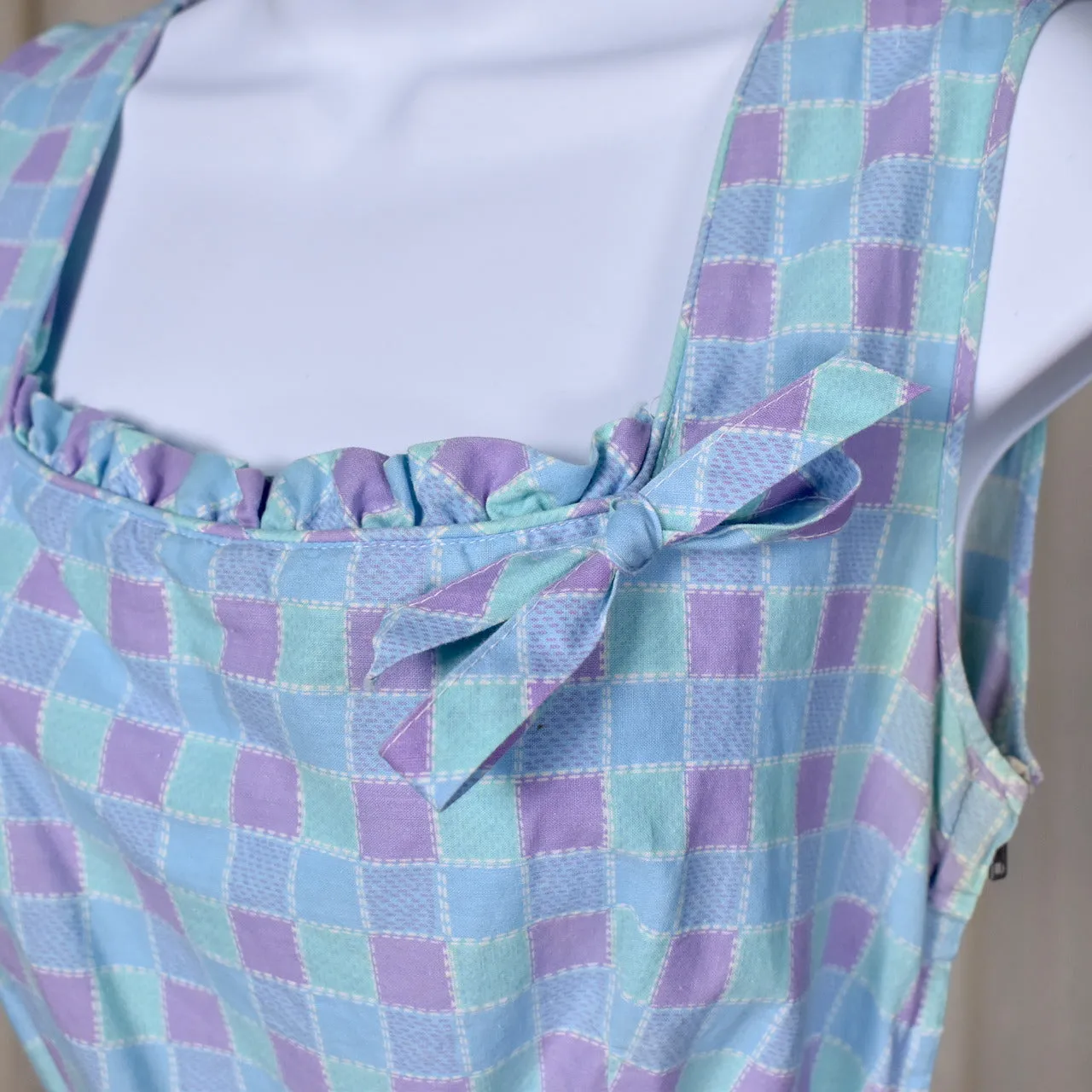 1950s Aqua Squares and Ruffles Dress