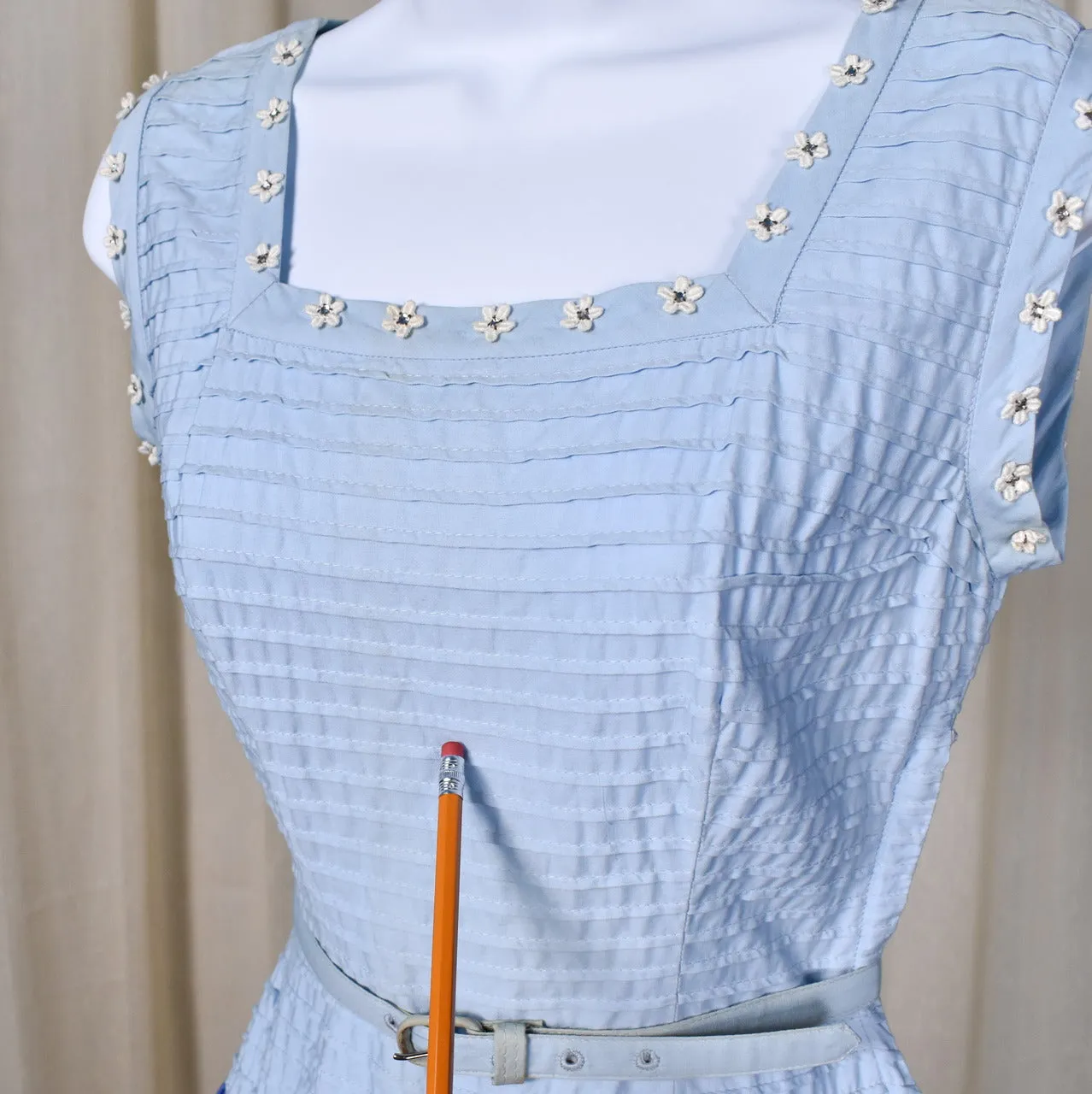 1950s Aqua Squares and Ruffles Dress