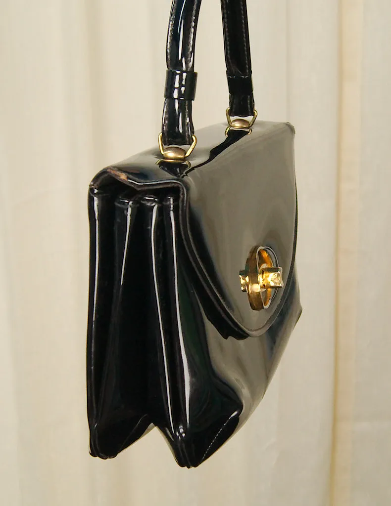 1950s Black Patent Handbag