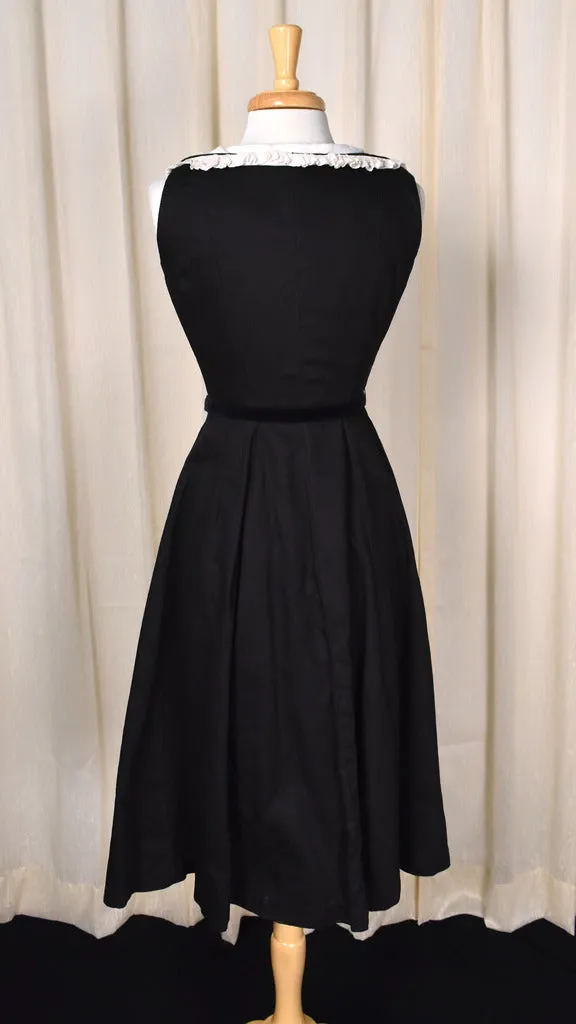 1950s Black Swing Dress w Lace Collar