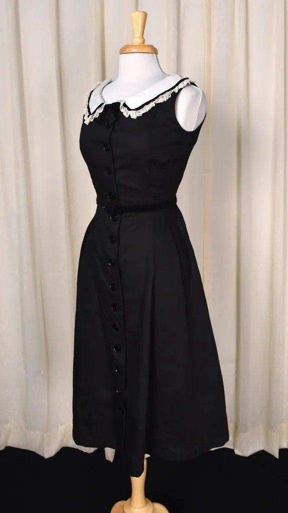 1950s Black Swing Dress w Lace Collar