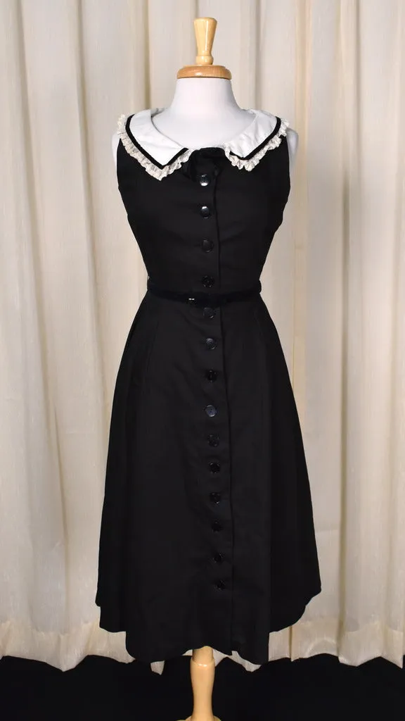 1950s Black Swing Dress w Lace Collar