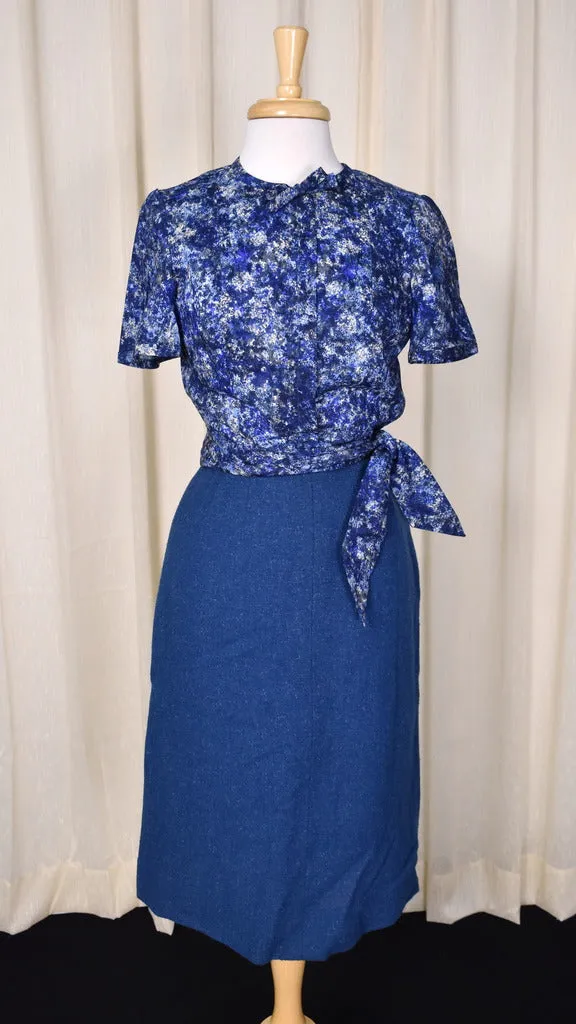 1950s Blue 3pc Tweed Skirt Suit