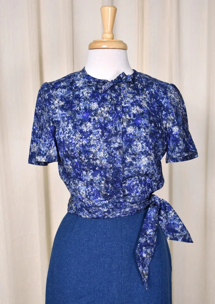 1950s Blue 3pc Tweed Skirt Suit