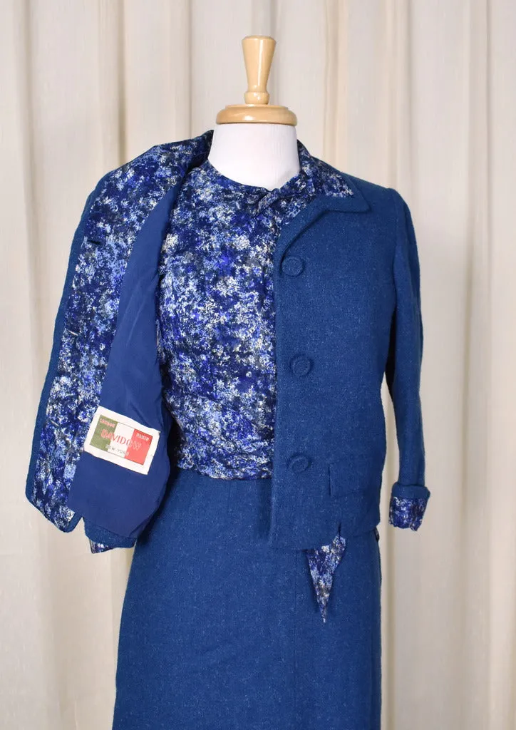 1950s Blue 3pc Tweed Skirt Suit