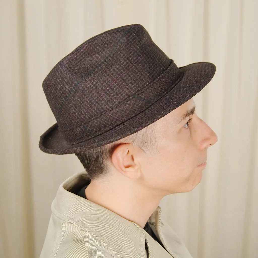 1950s Brown Plaid Trilby Hat