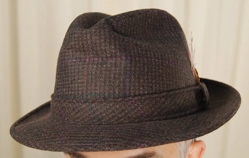 1950s Brown Plaid Trilby Hat