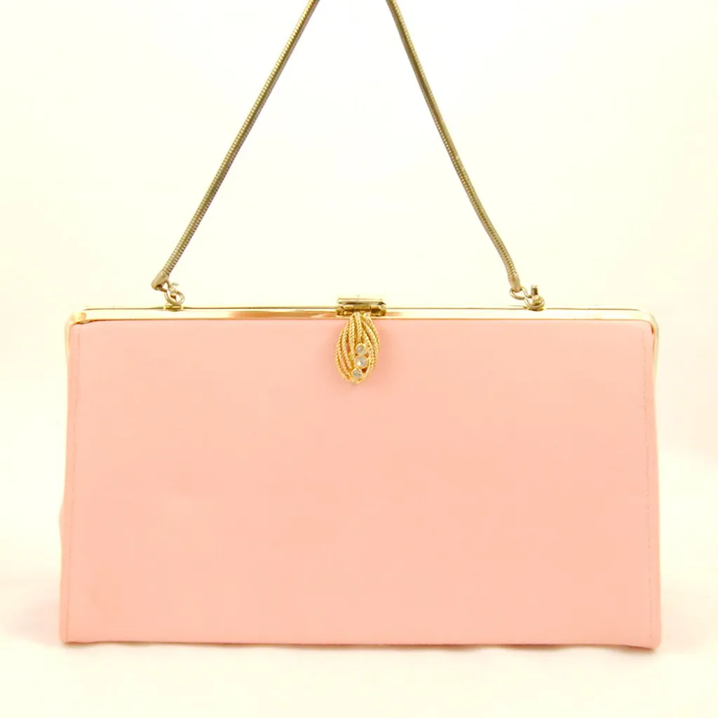 1950s Coral Pink Fabric Handbag