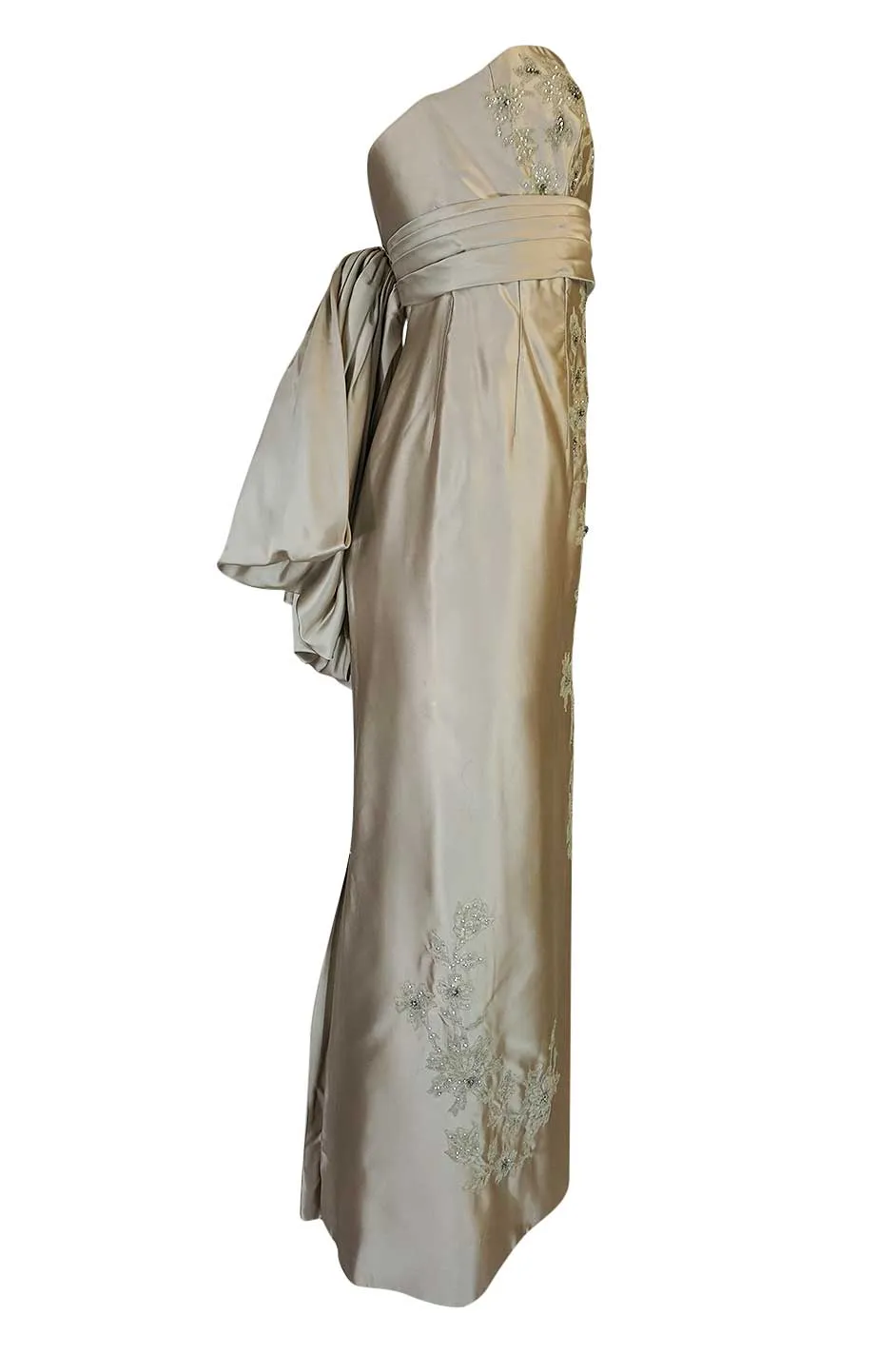 1950s Helena Barbieri Champagne Silk Satin Beaded Dress