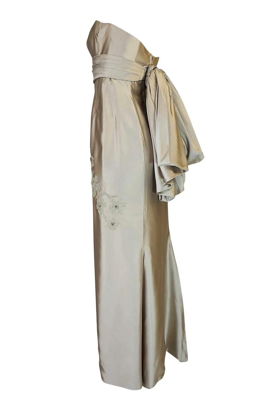 1950s Helena Barbieri Champagne Silk Satin Beaded Dress