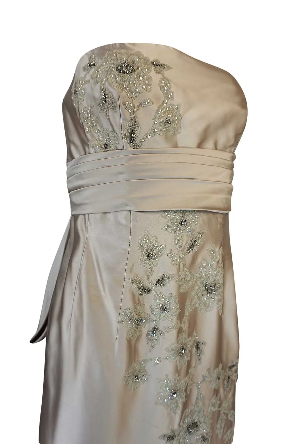 1950s Helena Barbieri Champagne Silk Satin Beaded Dress