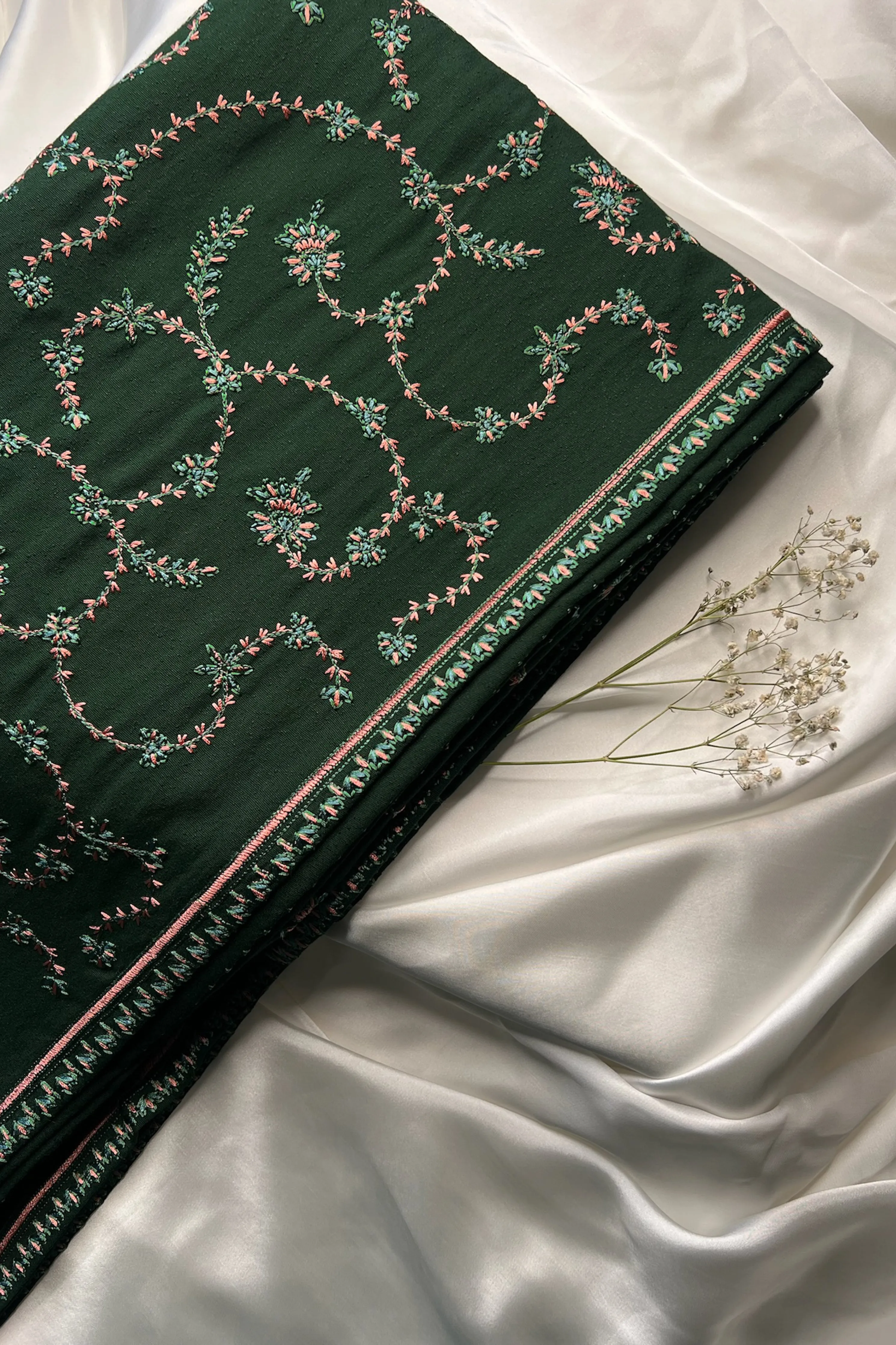 20% OFF  Emerald Green Embroidered Karandi Shawl