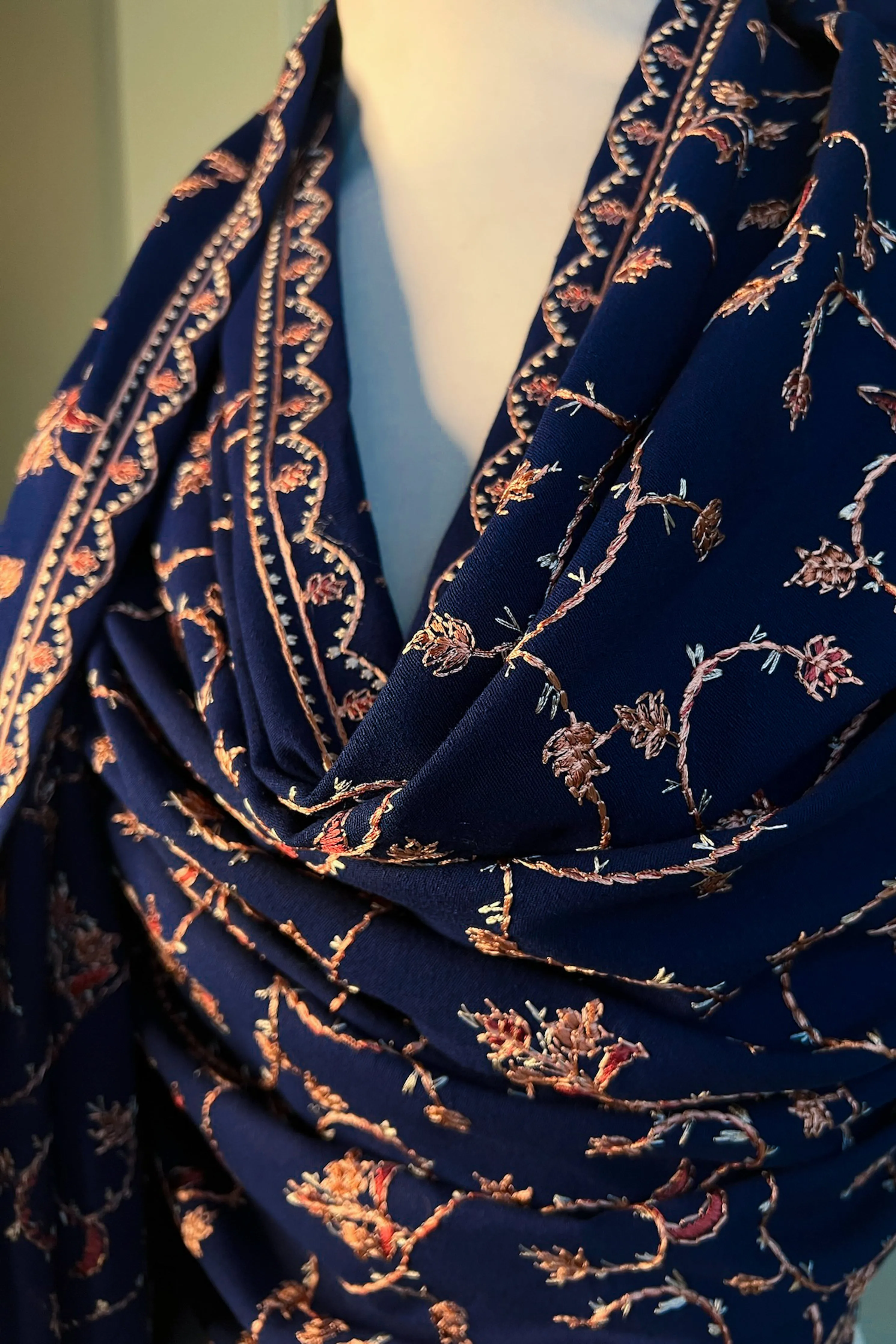 20% OFF  Navy Blue Embroidered Karandi Shawl