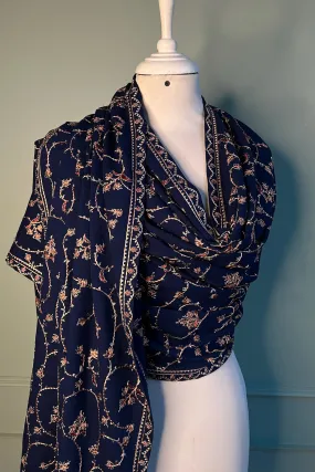 20% OFF  Navy Blue Embroidered Karandi Shawl