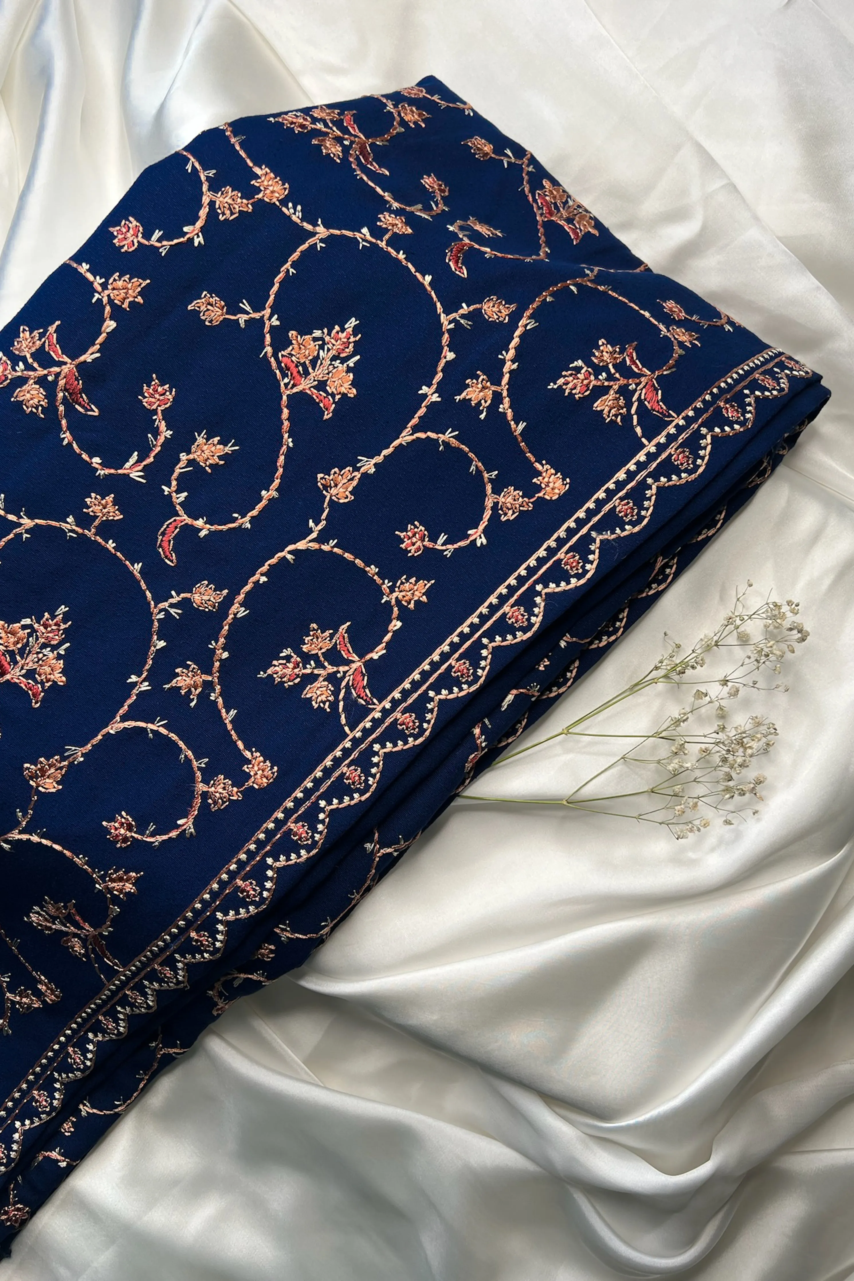 20% OFF  Navy Blue Embroidered Karandi Shawl