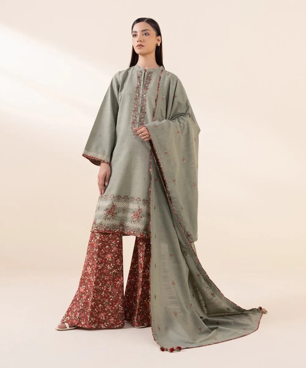 3 Piece - Embroidered Khaddar Suit