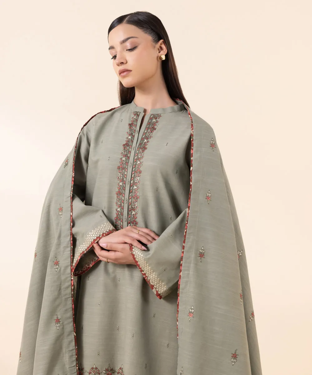 3 Piece - Embroidered Khaddar Suit