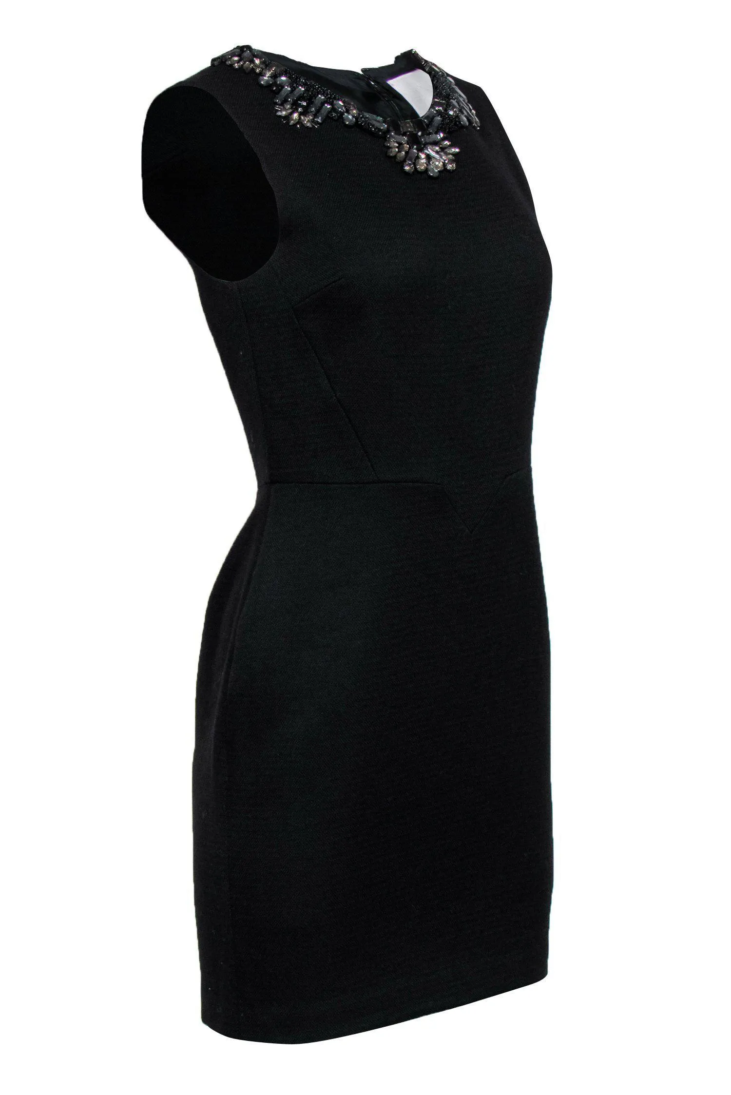 3.1 Phillip Lim - Black Woven Sheath Dress w/ Jeweled Neckline Sz 4