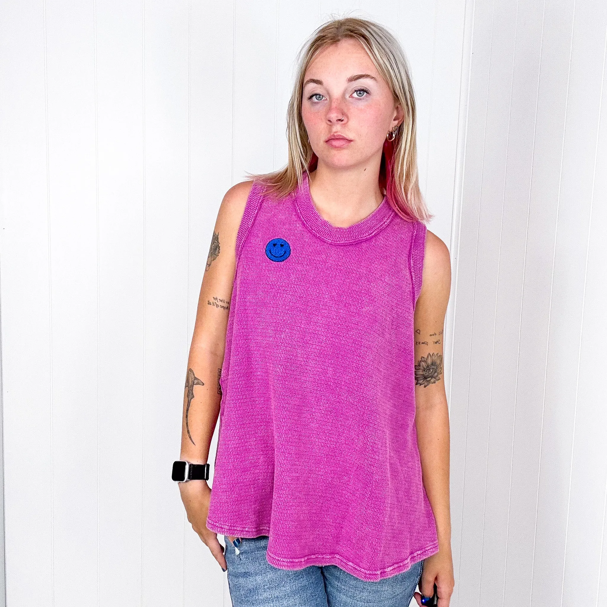 A Few of My Favorite Things Round Neck Tank in Fuchsia