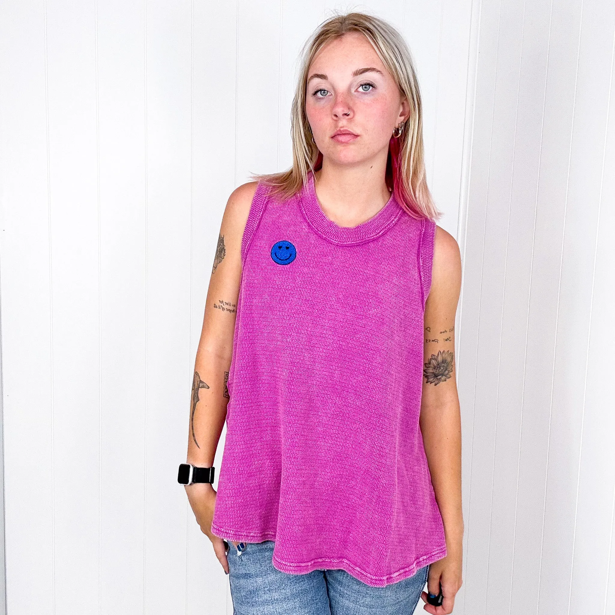 A Few of My Favorite Things Round Neck Tank in Fuchsia