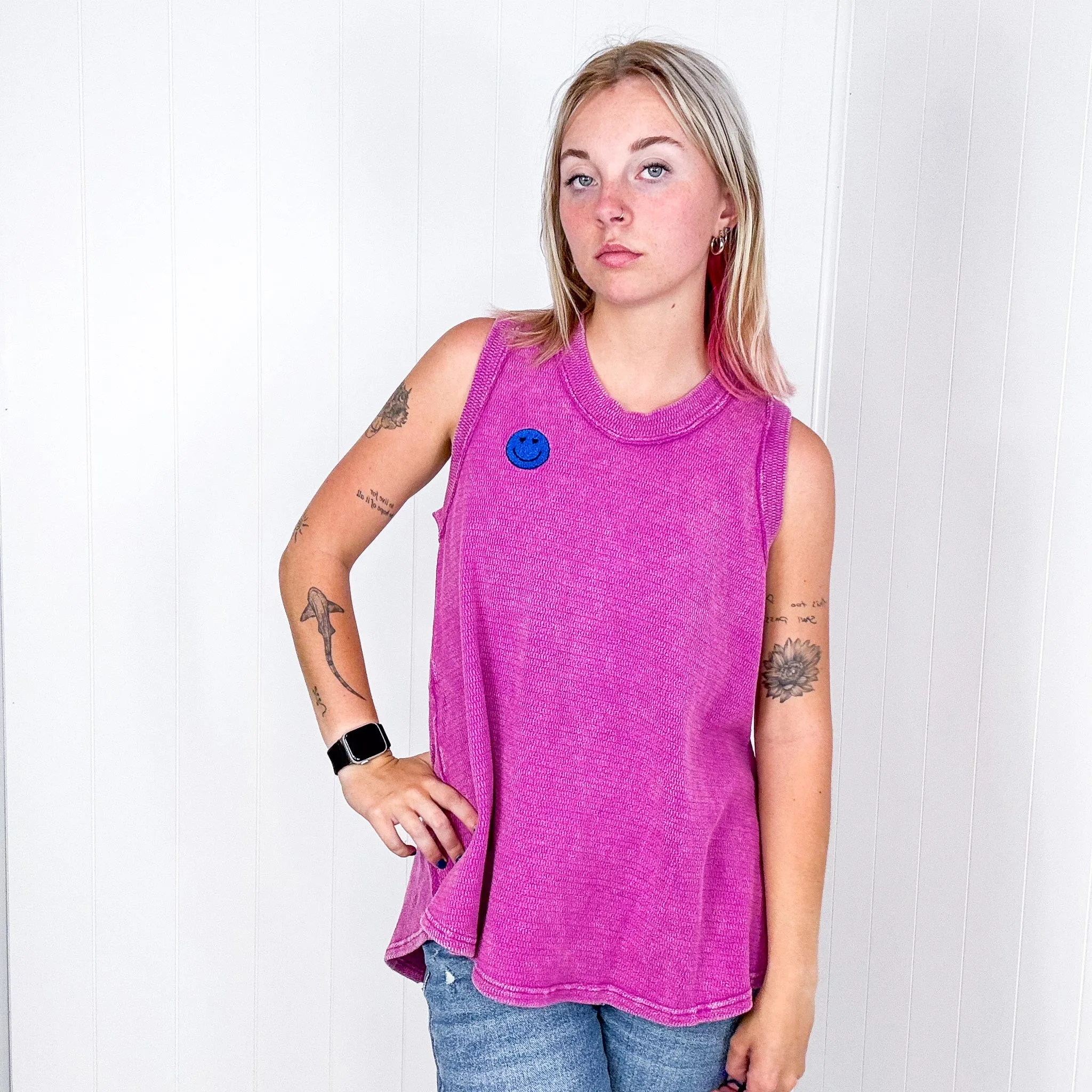 A Few of My Favorite Things Round Neck Tank in Fuchsia