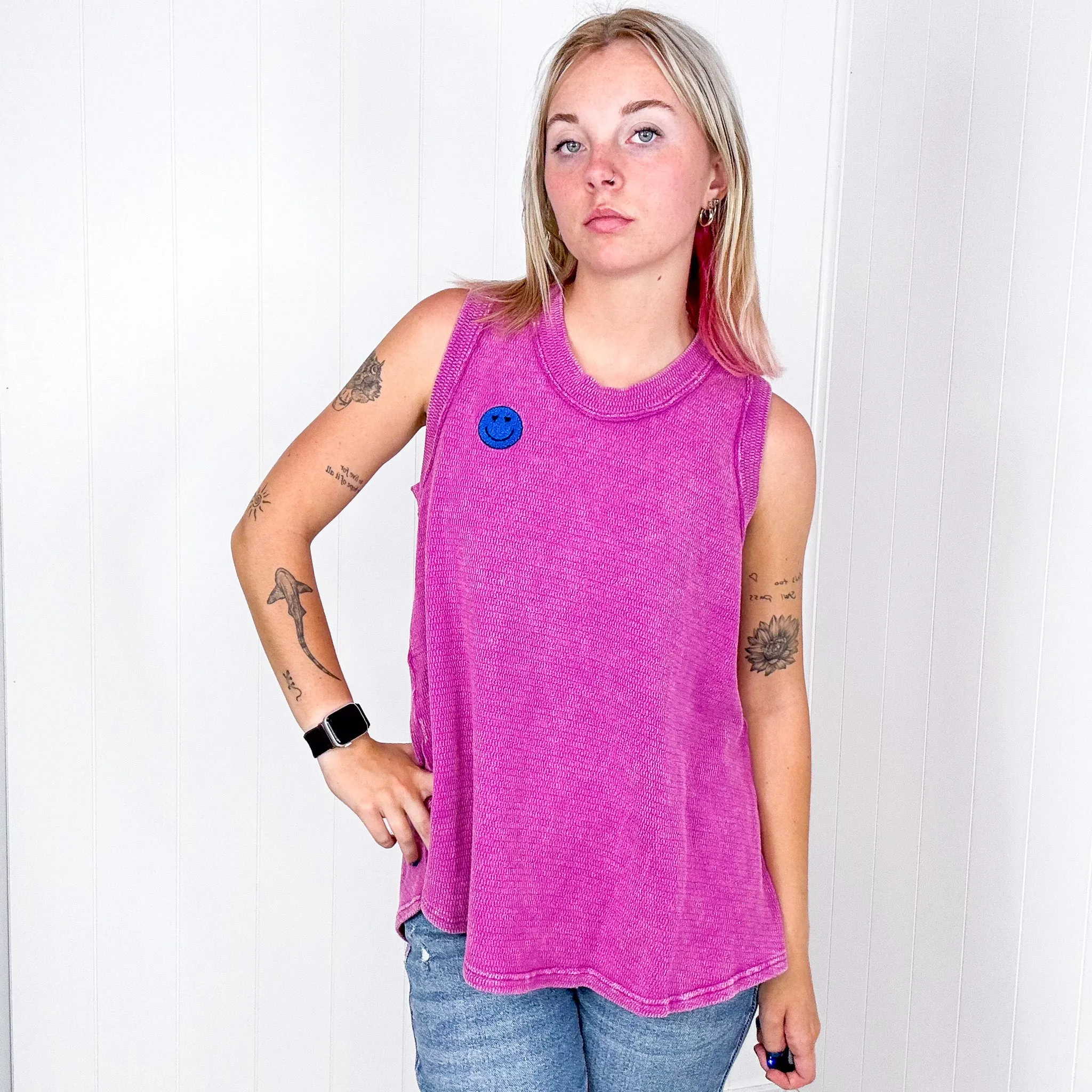 A Few of My Favorite Things Round Neck Tank in Fuchsia