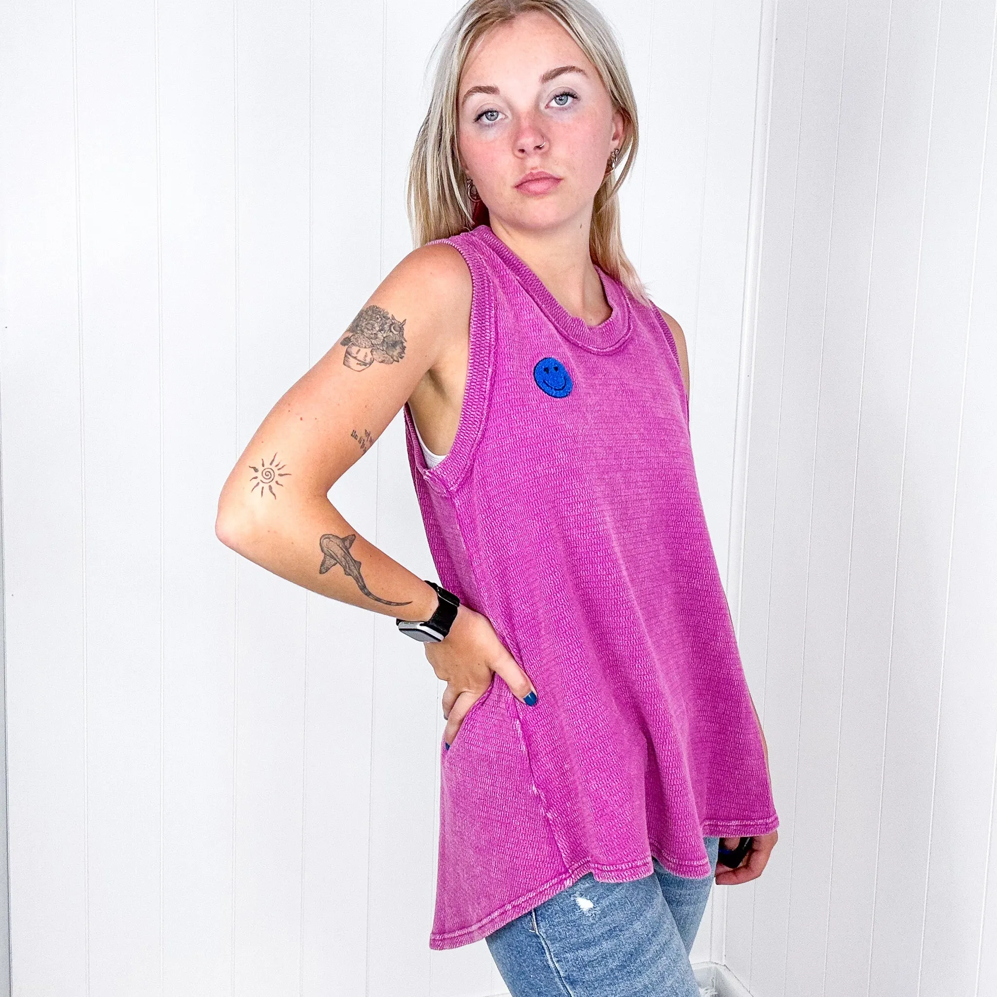 A Few of My Favorite Things Round Neck Tank in Fuchsia