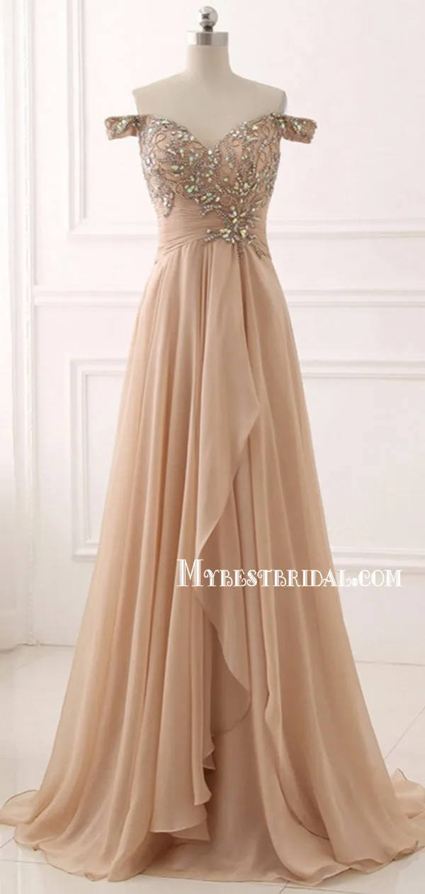 A-line off shoulder chiffon long elegant  Prom Dresses, Fashion Gown,PDY0209