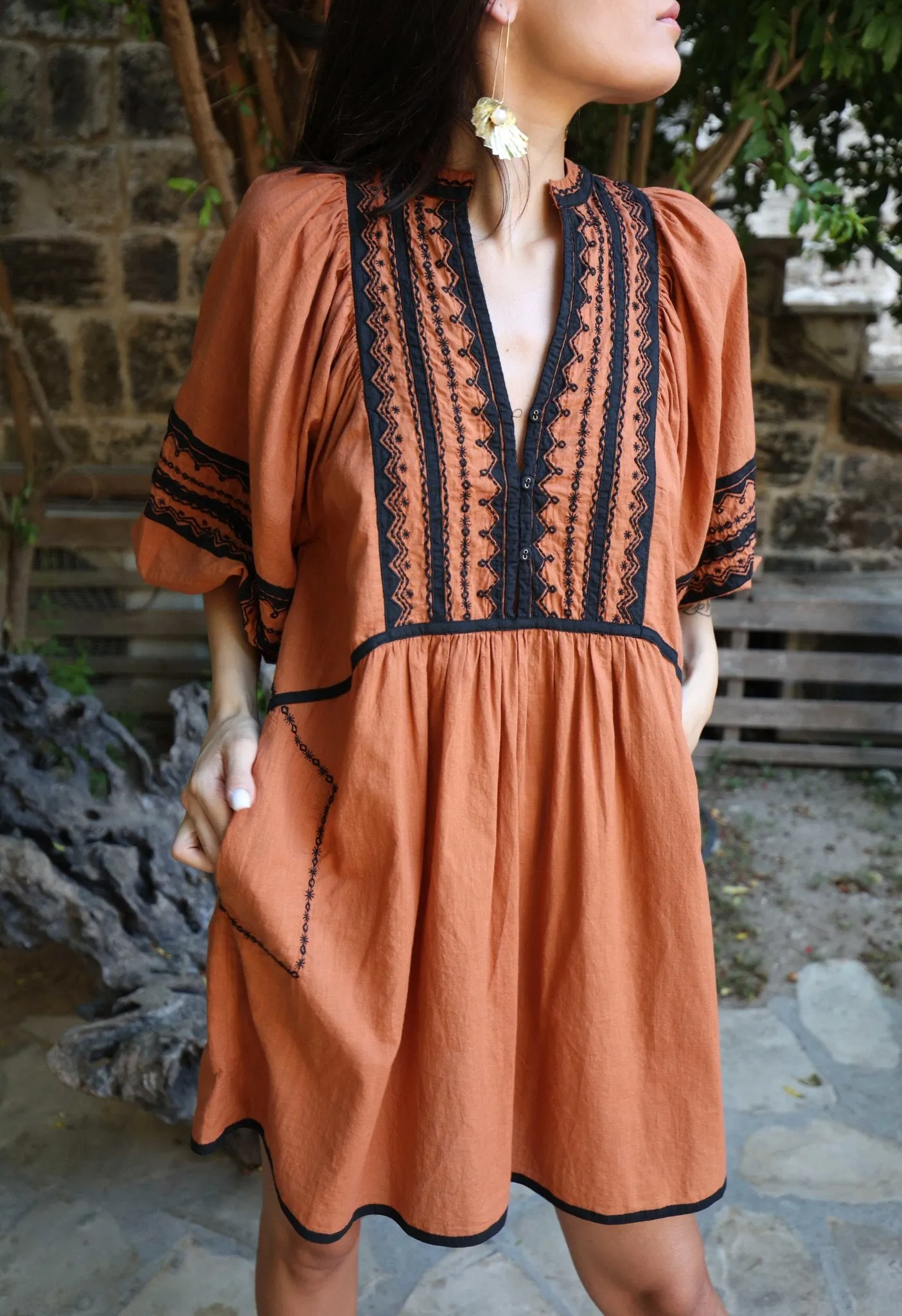 A LITTLE EXTRA - THE TRIBAL APPLIQUE EMBROIDERED LOOSE FITTED DRESS