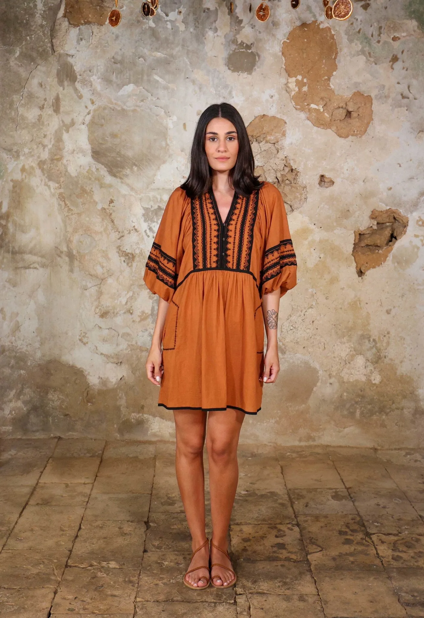 A LITTLE EXTRA - THE TRIBAL APPLIQUE EMBROIDERED LOOSE FITTED DRESS