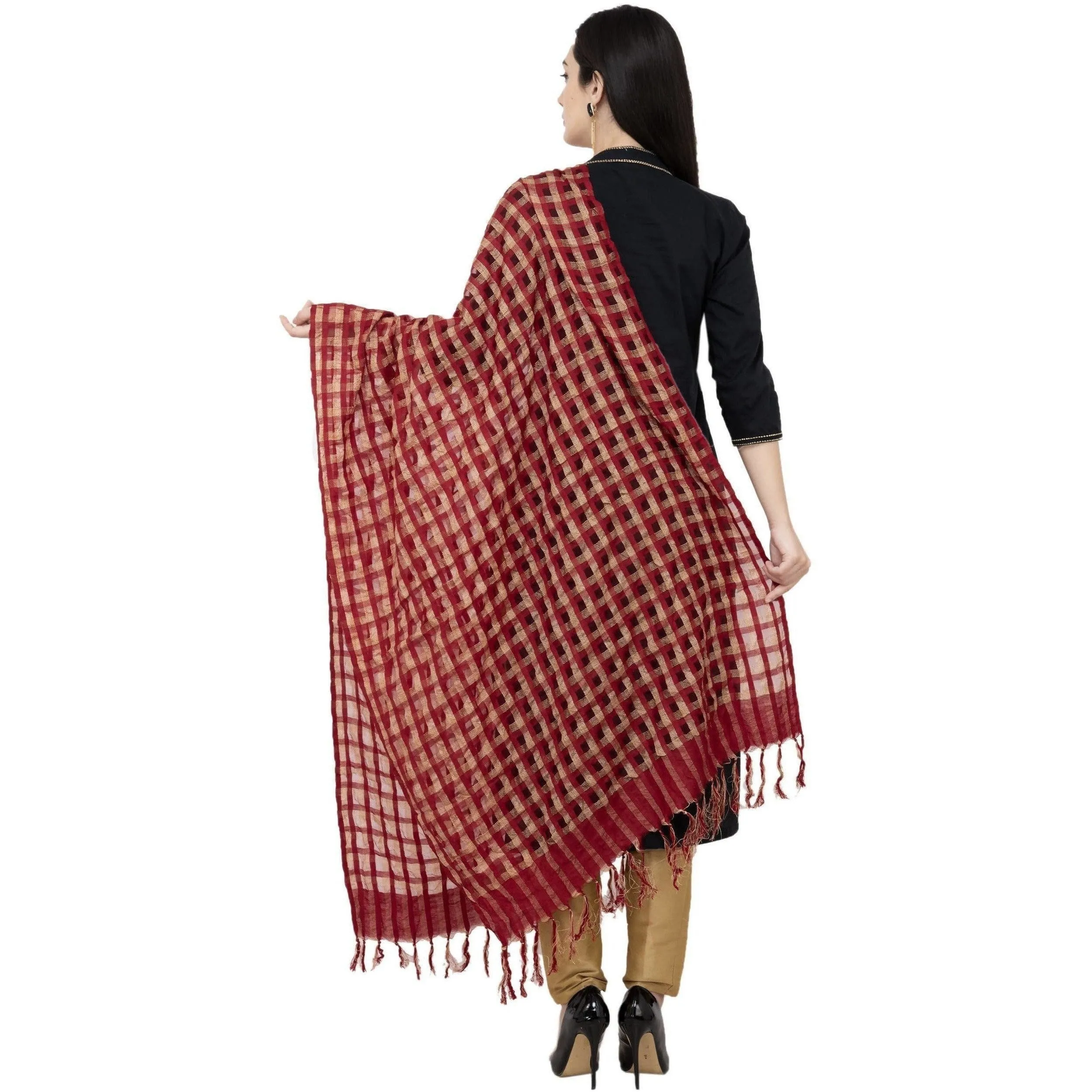 A R Silk Golder Box Regular Dupatta Color Mehroon Dupatta or Chunni