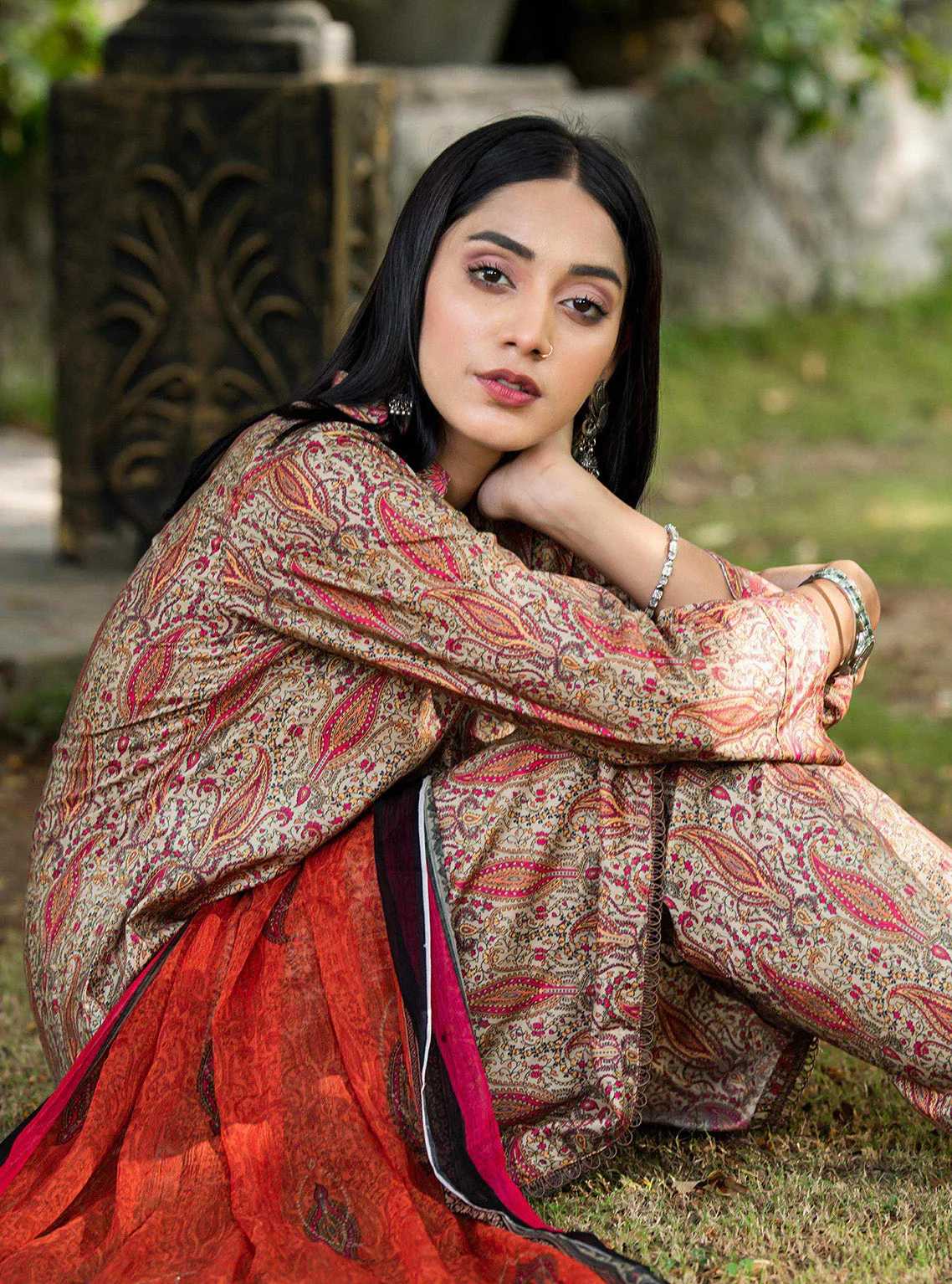 Aangan By Qalamkar Embroidered Linen Unstitched 3 Piece Suit - 11