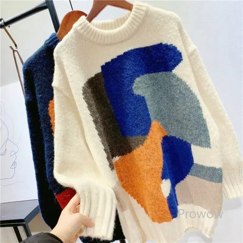 Abstract Color Block Knitted Oversize Sweater