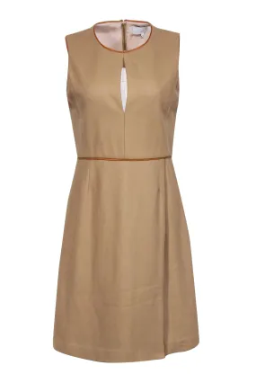 Adam Lippes - Brown Wool Midi Dress w/ Leather Trim Sz 6