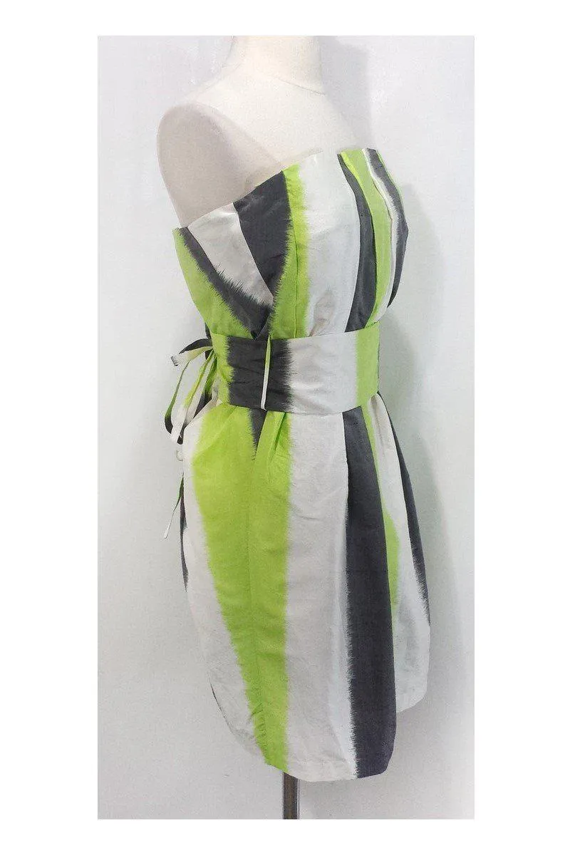 Adam Lippes - Lime, Grey & White Strapless Silk Dress Sz 6