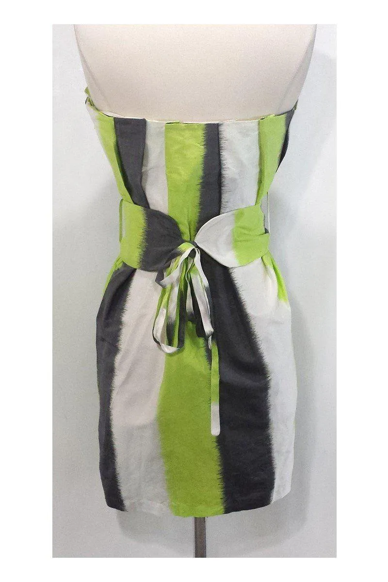 Adam Lippes - Lime, Grey & White Strapless Silk Dress Sz 6