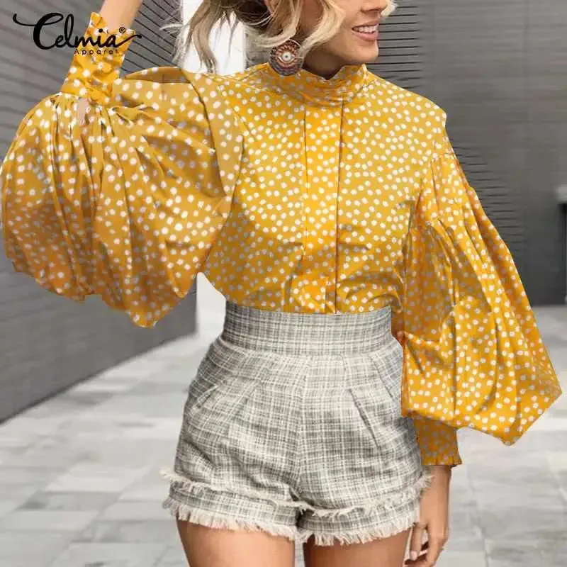 Aesthetic Print Ruffled Sleeve Elegant Blouses