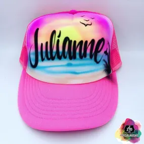 Airbrush Beach with Birds Hat Design