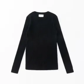 Aleger Cashmere Black Skinny Rib Crew Neck Sweater