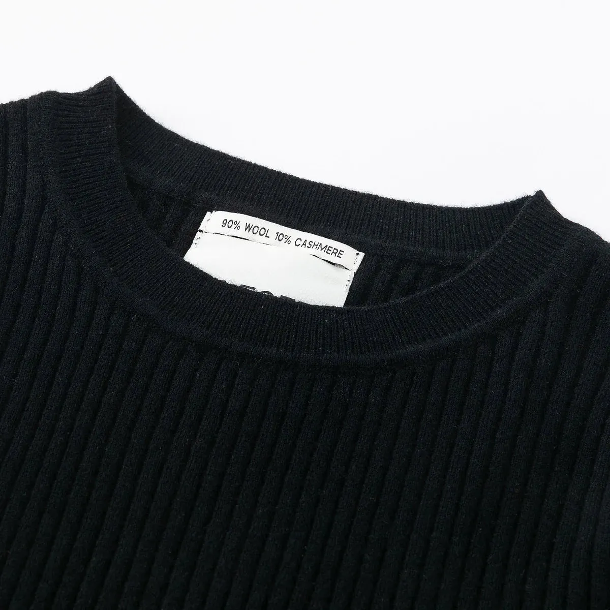 Aleger Cashmere Black Skinny Rib Crew Neck Sweater