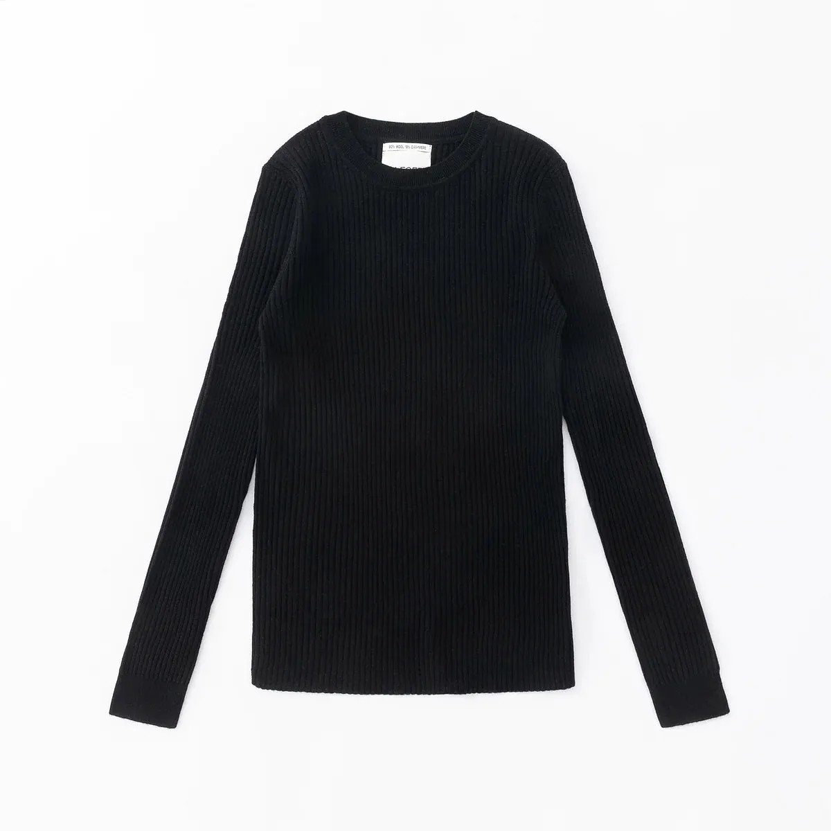 Aleger Cashmere Black Skinny Rib Crew Neck Sweater