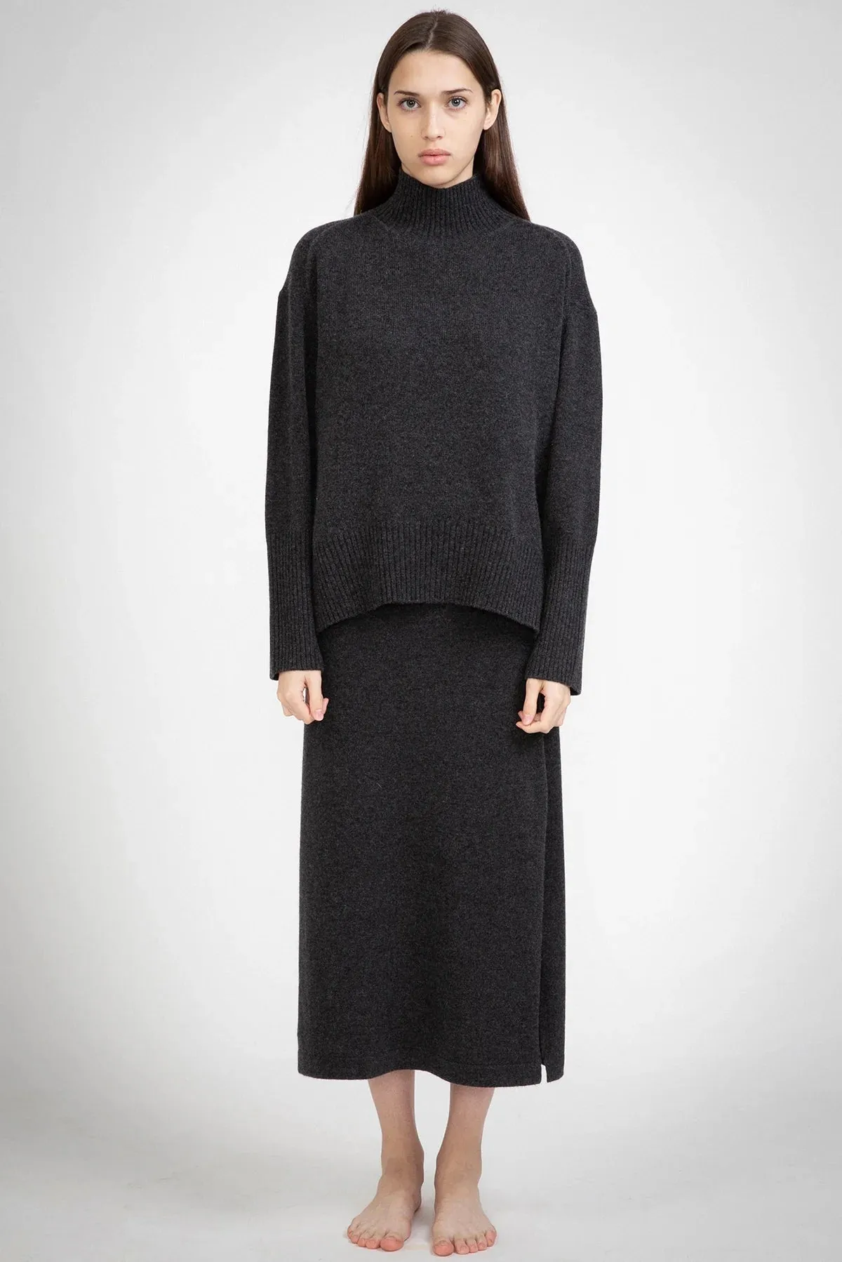 Aleger Cashmere Dark Grey Marl A Line Skirt