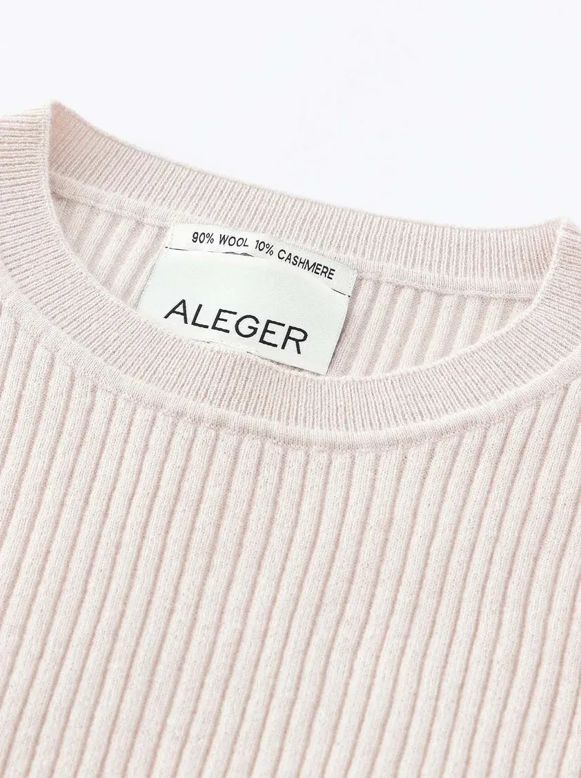 Aleger Cashmere Light Shell Skinny Rib Crew Neck Sweater