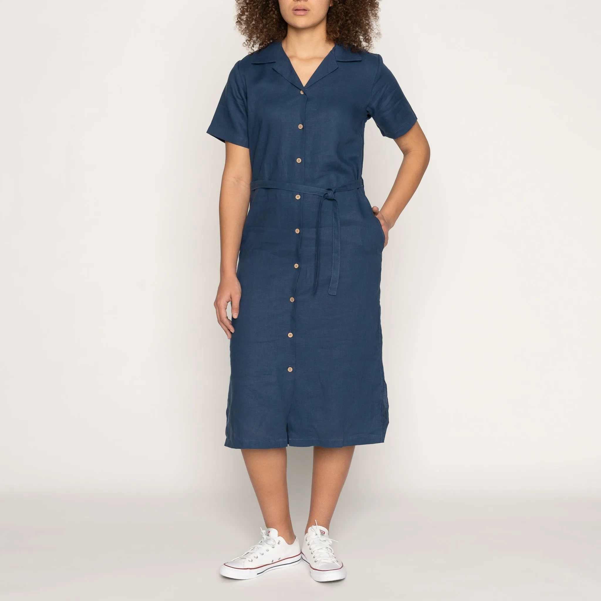 Aloha Dress - French Linen Fine Canvas - Blue