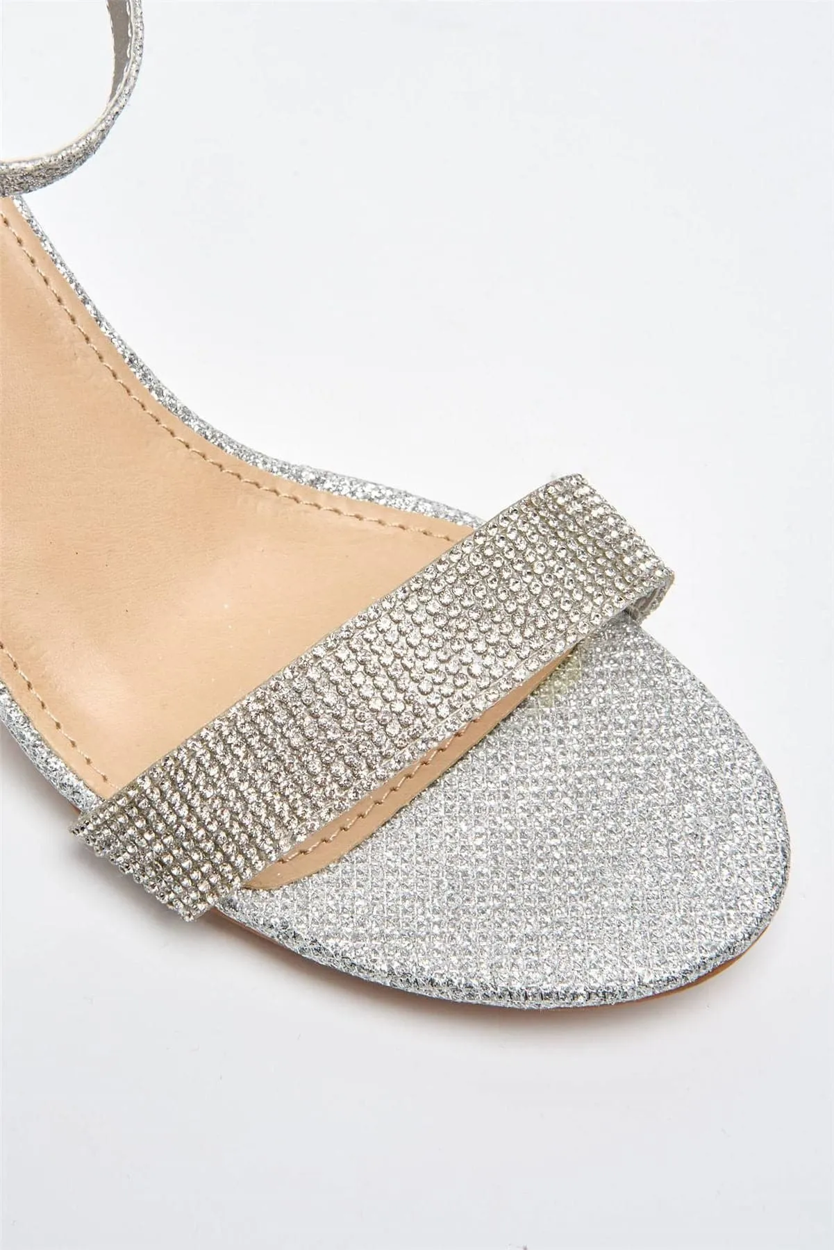 Asti Block Heel Ankle Strap Sandal in Silver