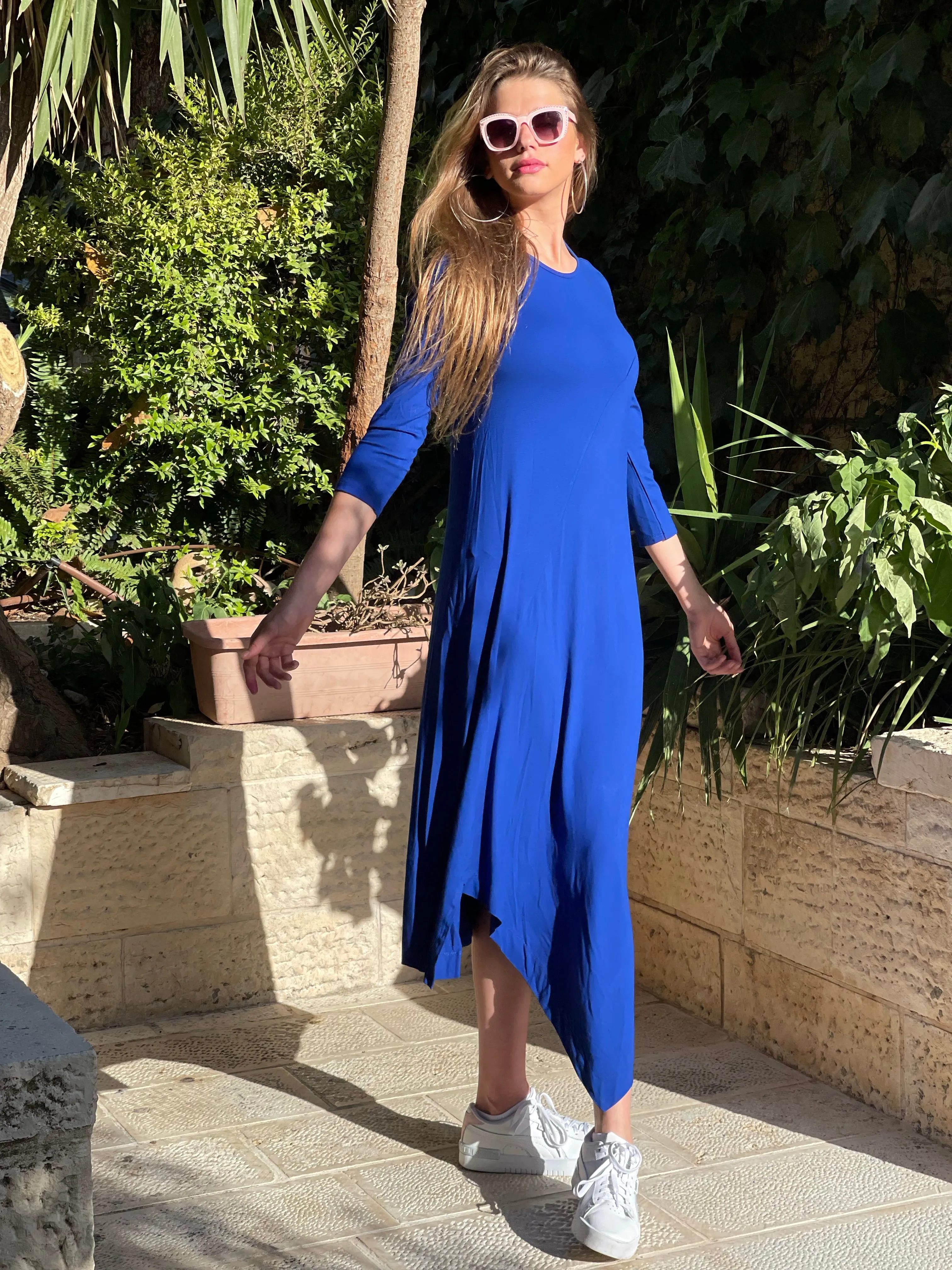 Asymmetric Cotton Dress / Royal Blue