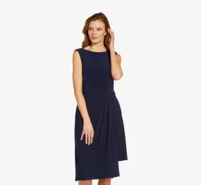 Asymmetrical Draped Midi Dress In Midnight