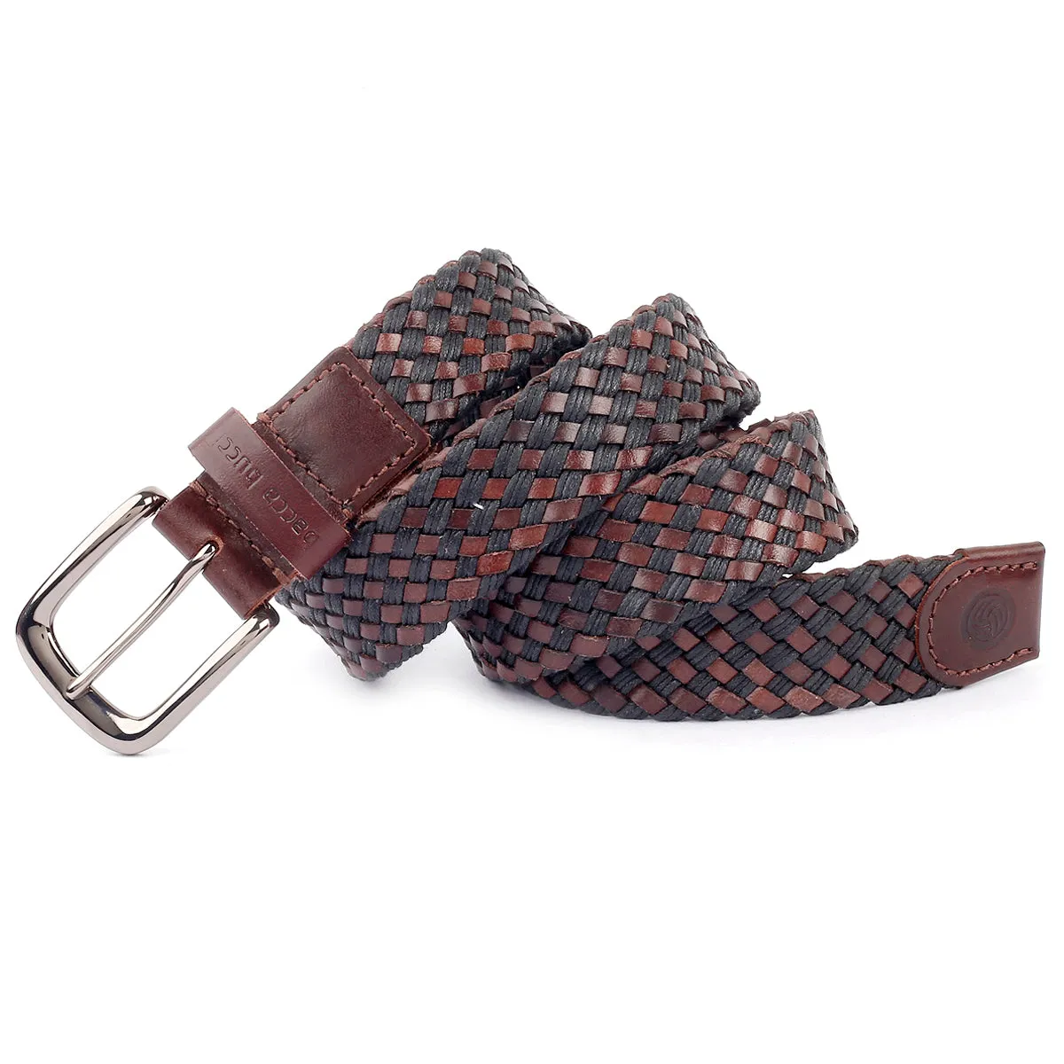 Bacca Bucci Italian Woven leather and Cotton Elastic braided belt for men with Alloy buckle