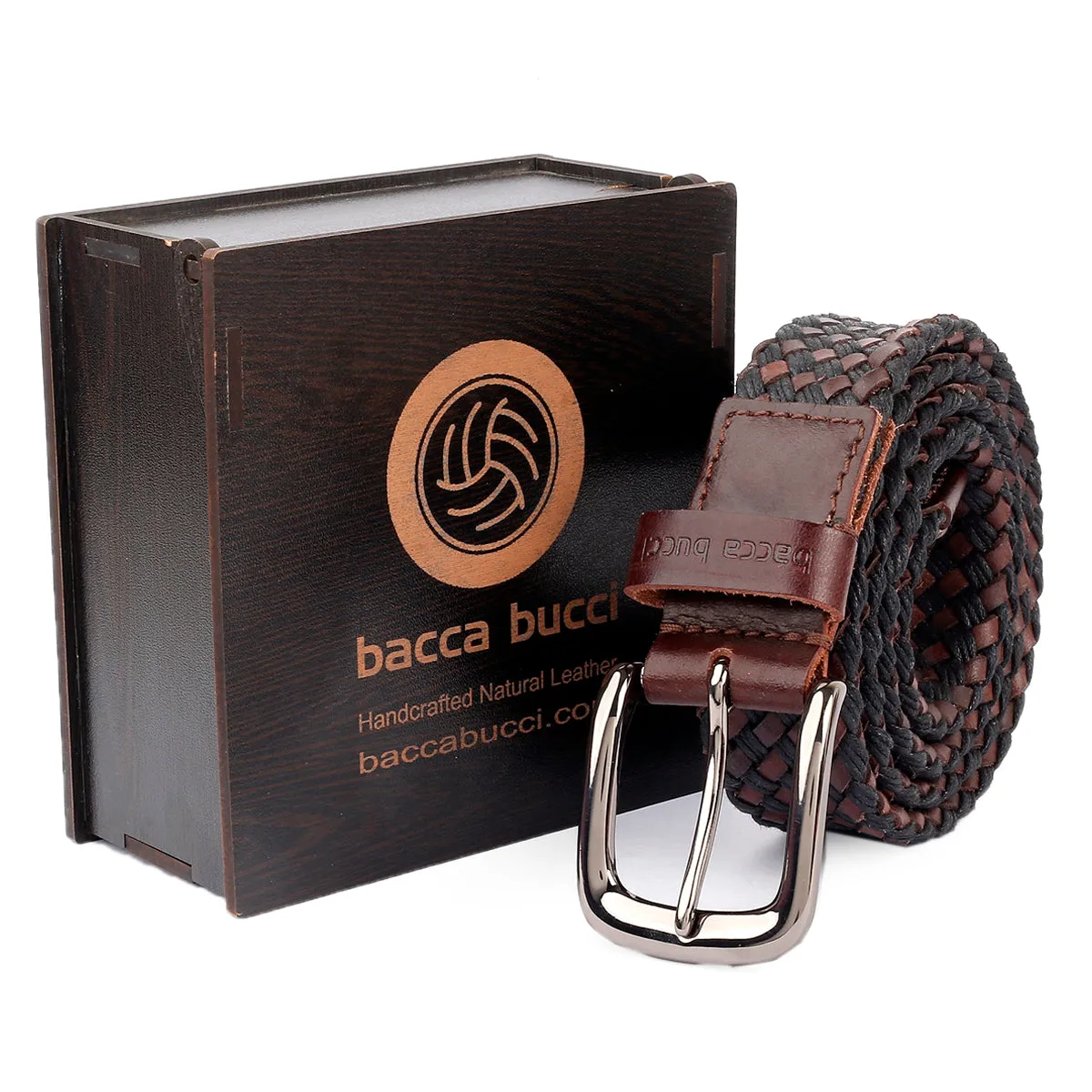 Bacca Bucci Italian Woven leather and Cotton Elastic braided belt for men with Alloy buckle