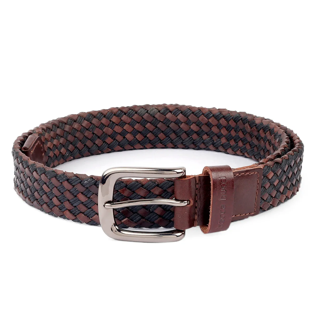 Bacca Bucci Italian Woven leather and Cotton Elastic braided belt for men with Alloy buckle